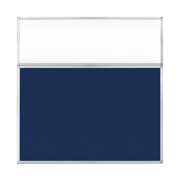 Hush Panel Configurable Cubicle Partition 6' x 6' W/ Window Navy Blue Fabric Clear Window